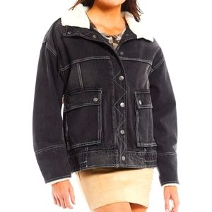 Free People Cozy Denim Ariel Bomber Jacket